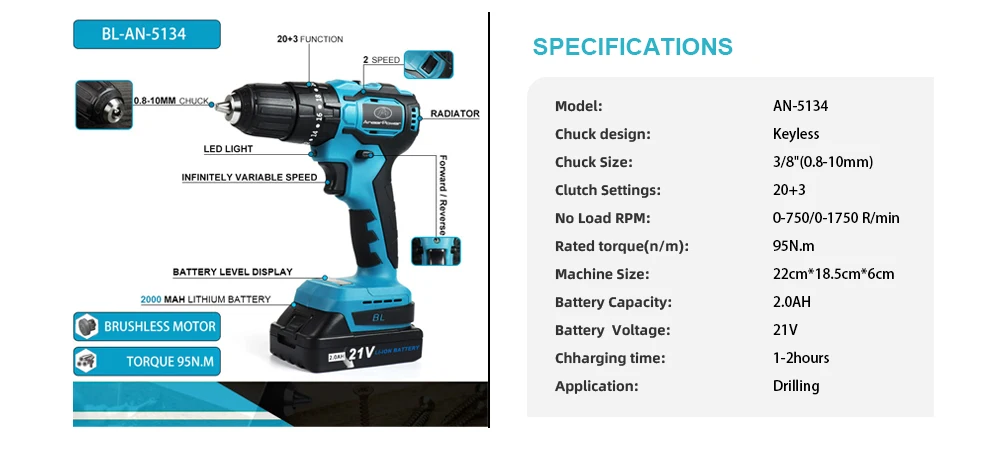 New Brushless Motor 21V Wireless Hand Mini Impact Charging Drill For Makita Electric Cordless Screwdriver Li-ion Battery Tools