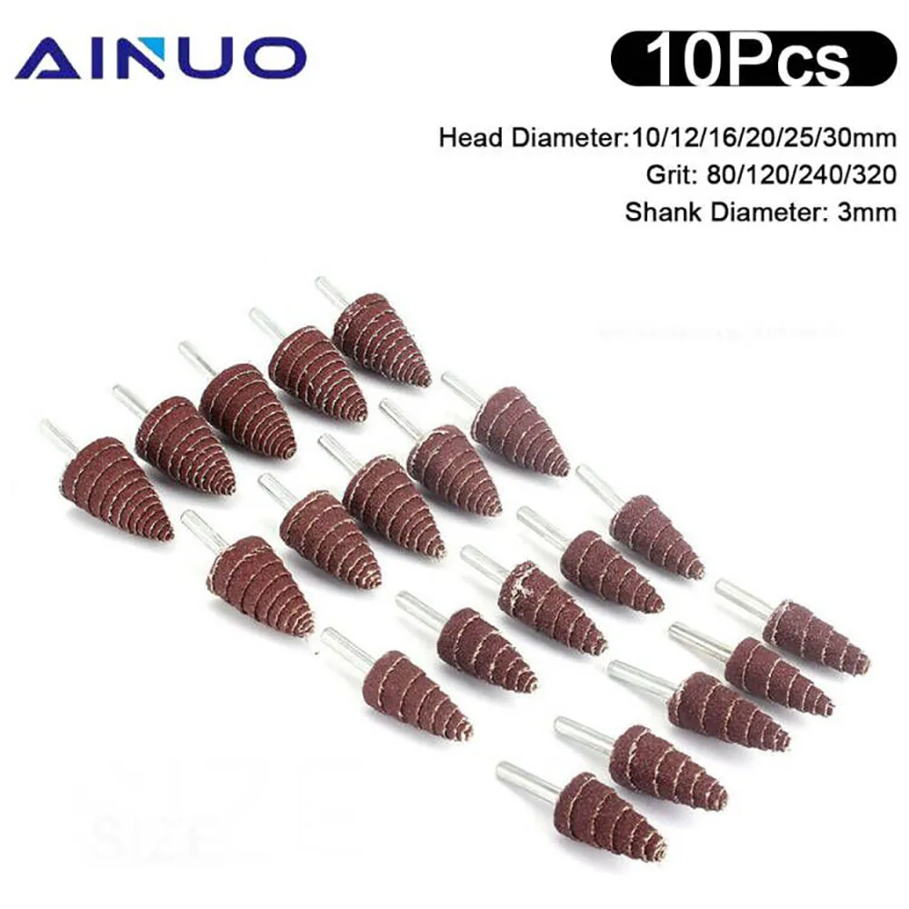 10Pcs Tapered Cone Grinding Head Sandpaper Flap Wheels Polishing Sanding for Drill Dremel Accessories 6mm Shank 10-30mm