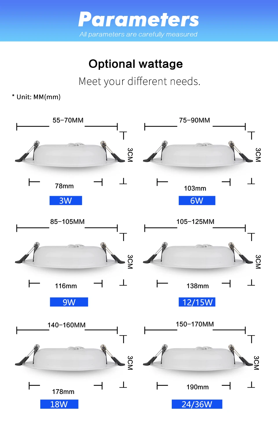 DC 12V Led Downlight 3W 6W 9W 12W 15W 18W 36W LED Ceiling Recessed Grid Aluminium Alloy Round Lamp Spot Light For 12 Volts