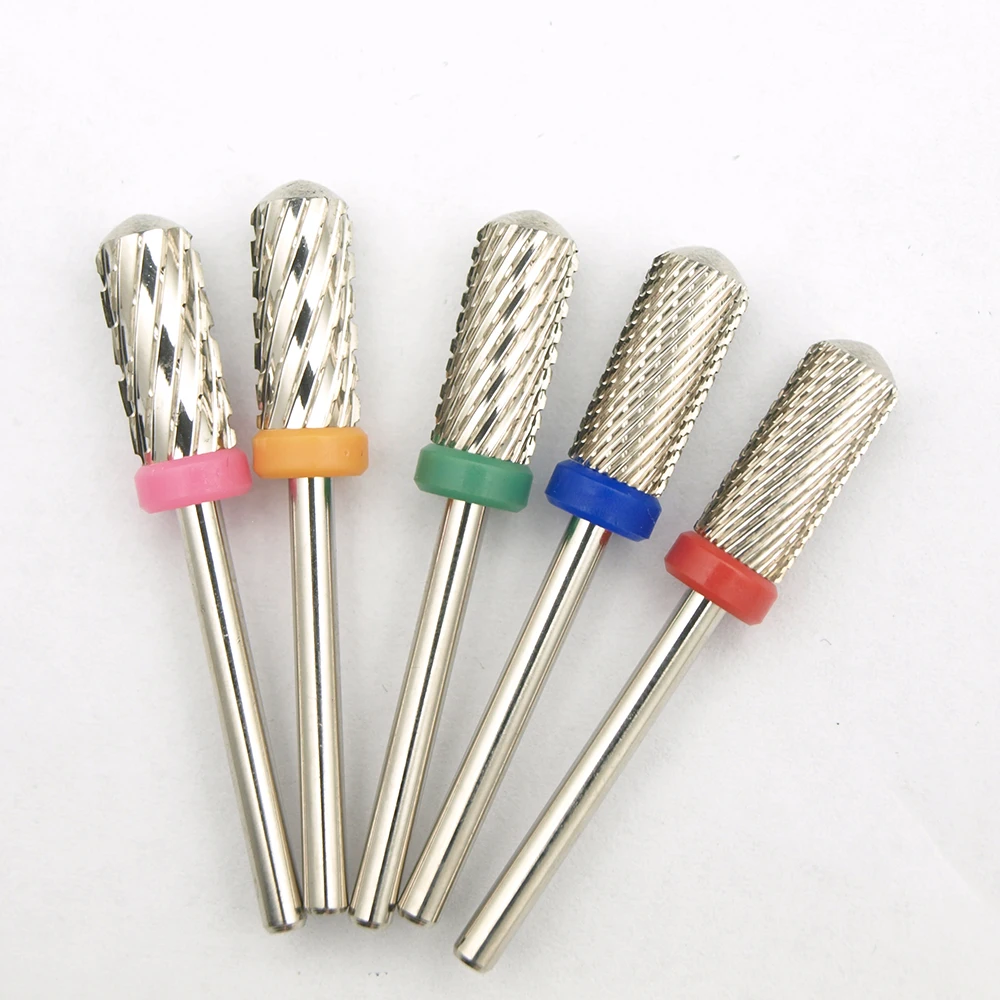 6.6mm Large Round Flat-Top Barrel Silver Tungsten Carbide Nail Drill Bit for Electric File Manicure Pedicure