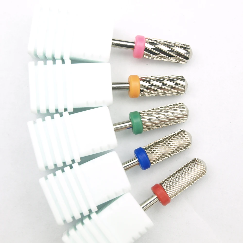 6.6mm Large Round Flat-Top Barrel Silver Tungsten Carbide Nail Drill Bit for Electric File Manicure Pedicure