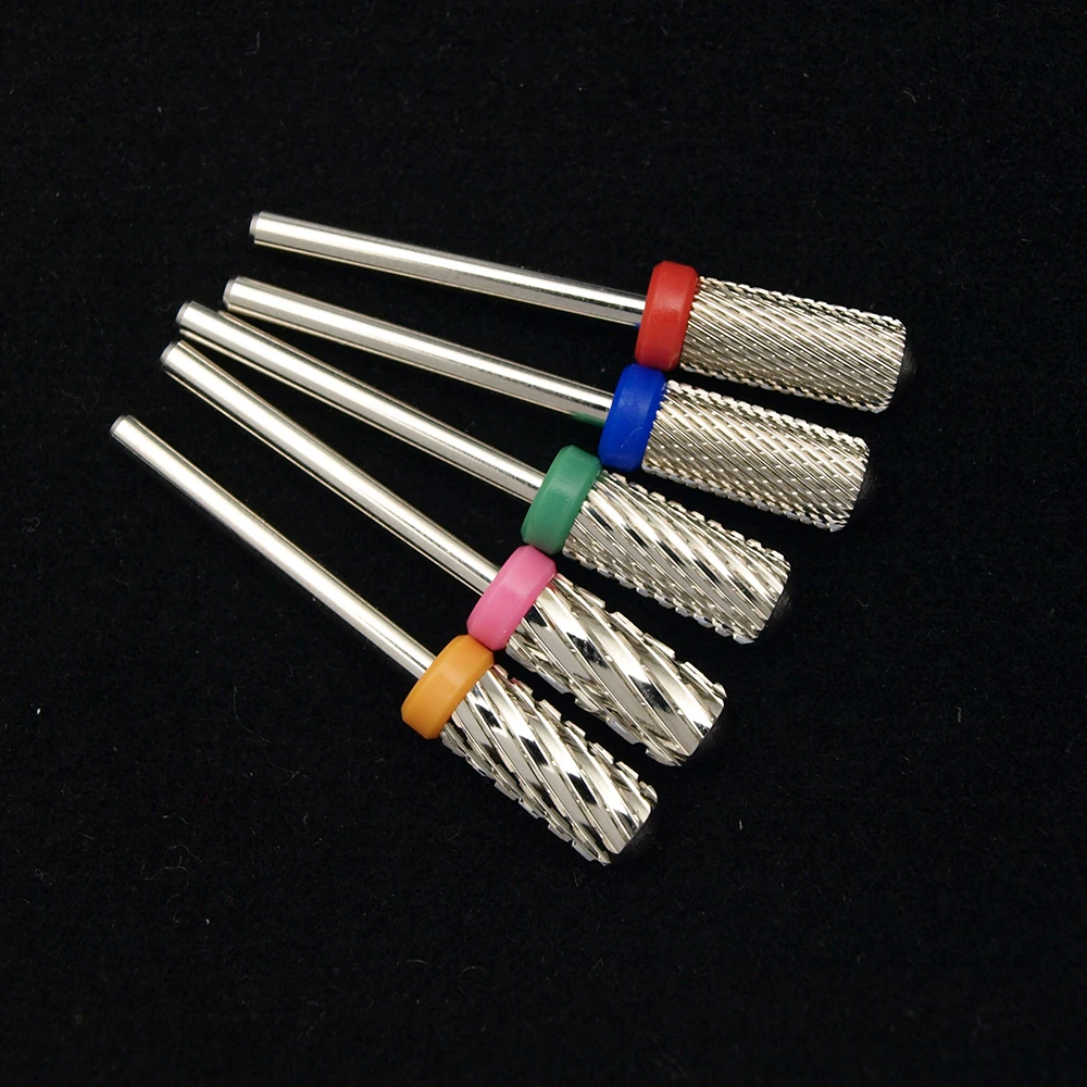 6.6mm Large Round Flat-Top Barrel Silver Tungsten Carbide Nail Drill Bit for Electric File Manicure Pedicure