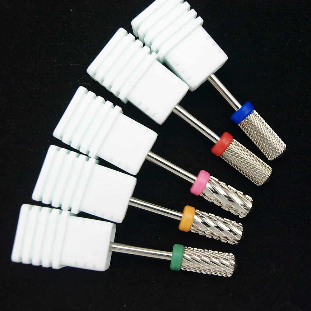 6.6mm Large Round Flat-Top Barrel Silver Tungsten Carbide Nail Drill Bit for Electric File Manicure Pedicure