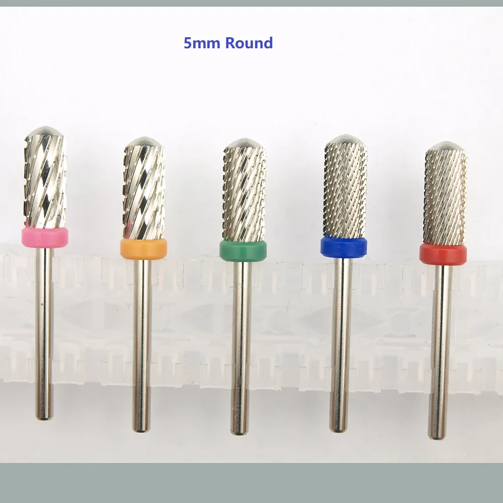 6.6mm Large Round Flat-Top Barrel Silver Tungsten Carbide Nail Drill Bit for Electric File Manicure Pedicure