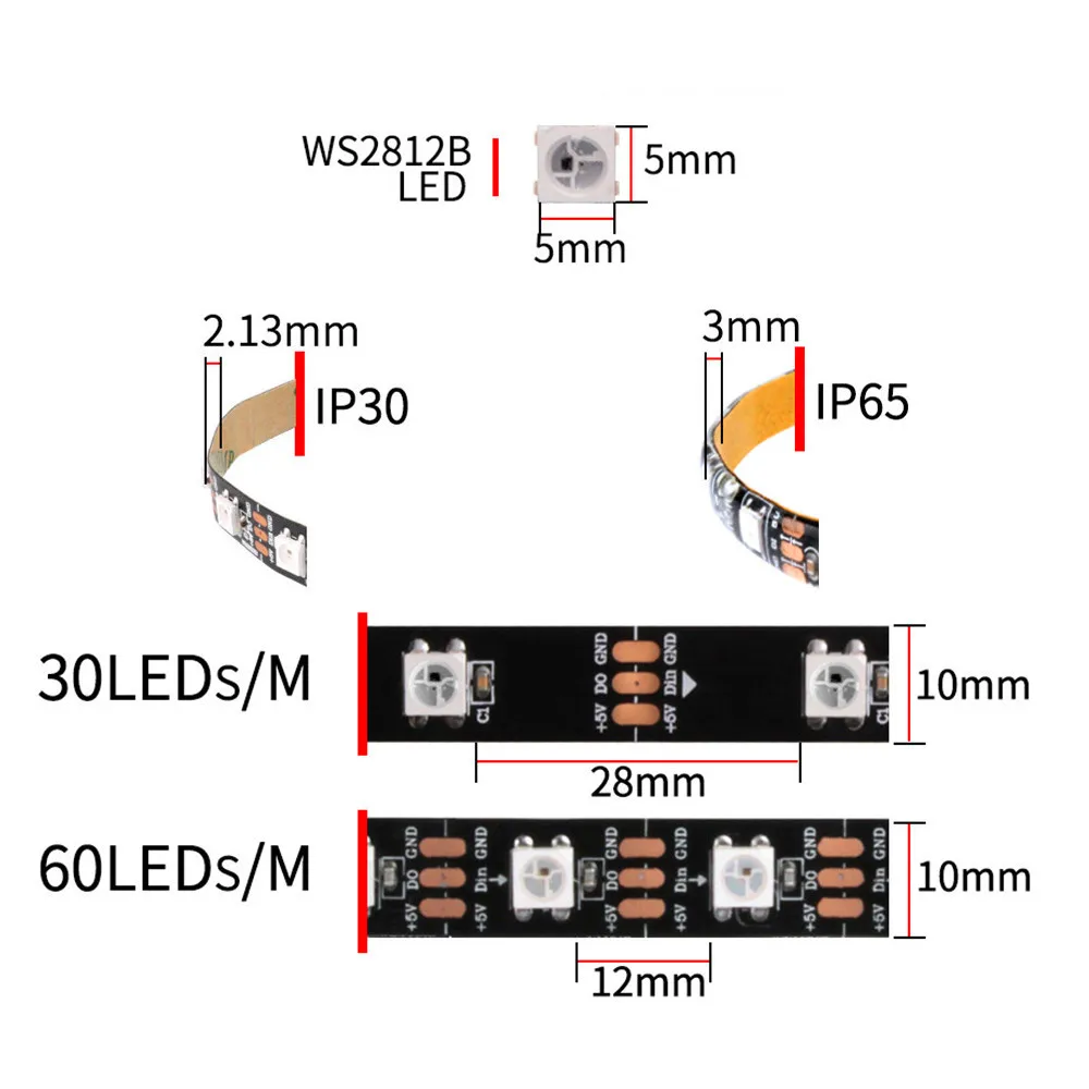 Addressable ARGB 5V LED Strip 3Pin Computer PC Case Tape Light WS2812B SMD 5050 Flexible Changeable Color Gamer Desktop Lamp