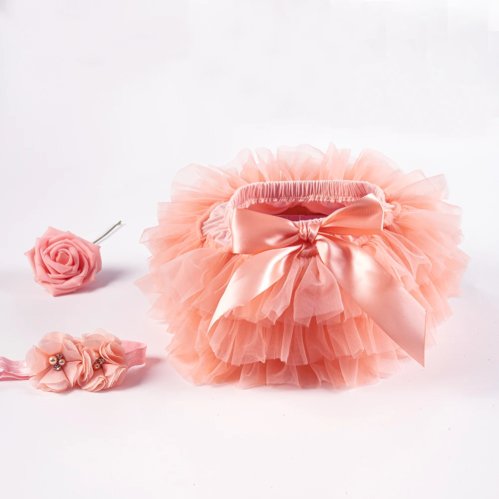 Baby Girls Tulle Tutu Bloomers Infant Newborn Diapers Cover 2pcs Short Skirts+Headband Set Girls Skirts Rainbow Baby Skirt