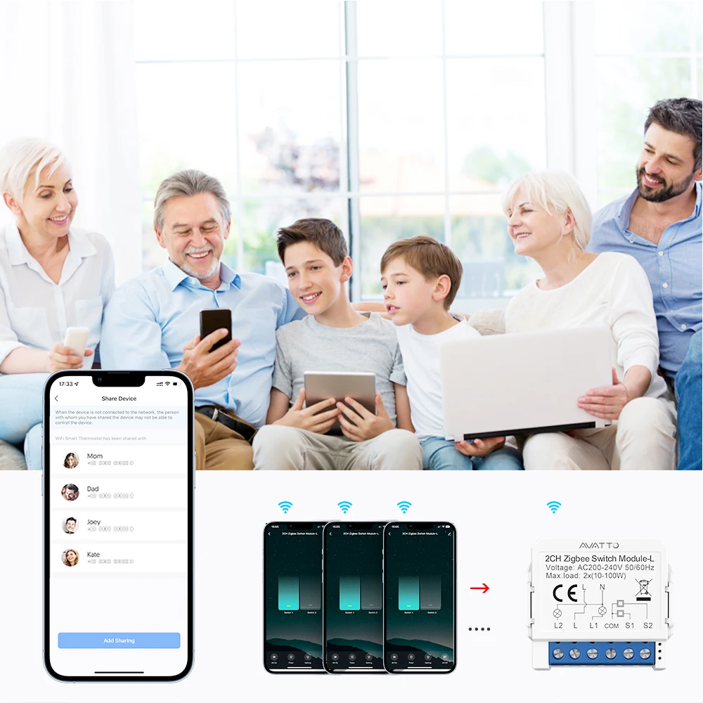 AVATTO 1/2/3 Gang Tuya Zigbee Light Switch Module No Neutral Wire, 2 Way Control DIY Smart Breaker Works with Alexa Google Home