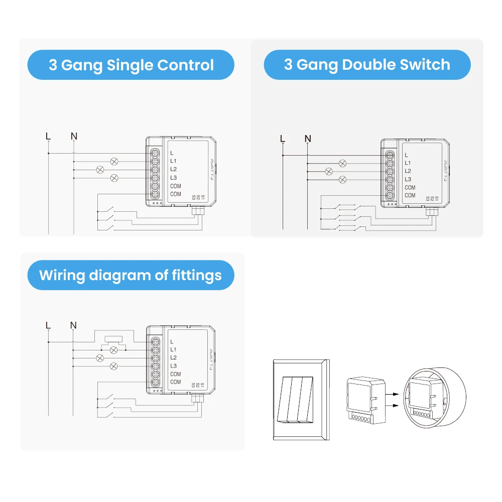 AVATTO 1/2/3 Gang Tuya Zigbee Light Switch Module No Neutral Wire, 2 Way Control DIY Smart Breaker Works with Alexa Google Home