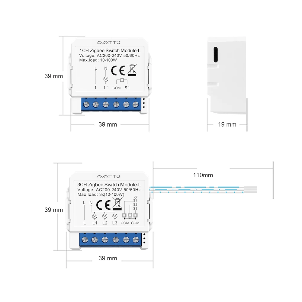 AVATTO 1/2/3 Gang Tuya Zigbee Light Switch Module No Neutral Wire, 2 Way Control DIY Smart Breaker Works with Alexa Google Home