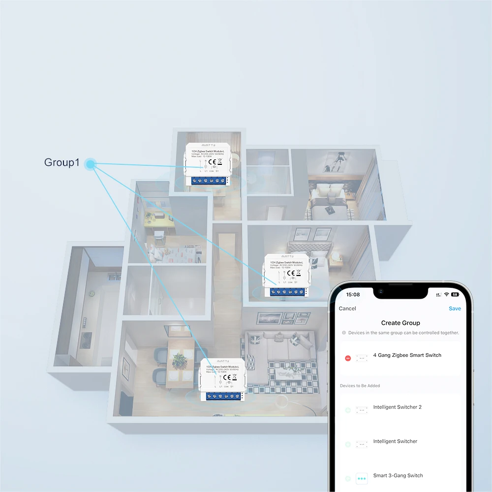 AVATTO 1/2/3 Gang Tuya Zigbee Light Switch Module No Neutral Wire, 2 Way Control DIY Smart Breaker Works with Alexa Google Home