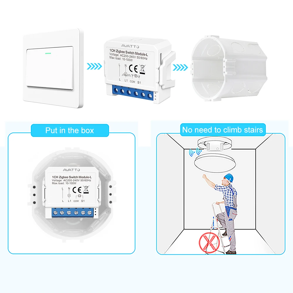 AVATTO 1/2/3 Gang Tuya Zigbee Light Switch Module No Neutral Wire, 2 Way Control DIY Smart Breaker Works with Alexa Google Home