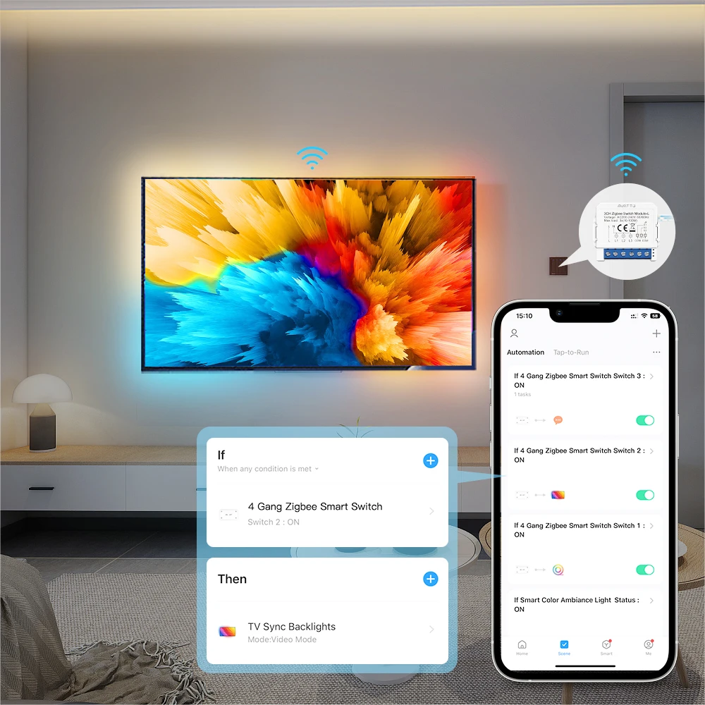 AVATTO 1/2/3 Gang Tuya Zigbee Light Switch Module No Neutral Wire, 2 Way Control DIY Smart Breaker Works with Alexa Google Home