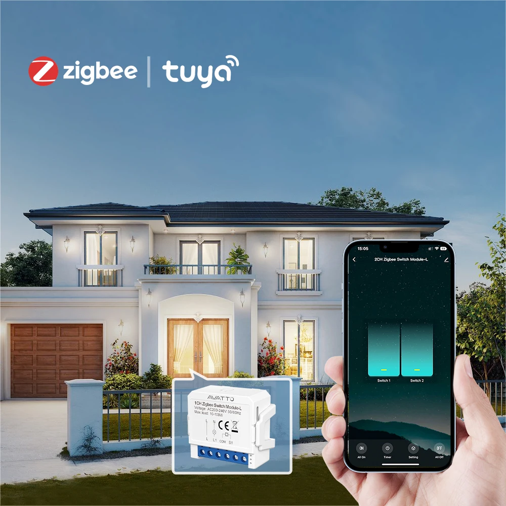 AVATTO 1/2/3 Gang Tuya Zigbee Light Switch Module No Neutral Wire, 2 Way Control DIY Smart Breaker Works with Alexa Google Home