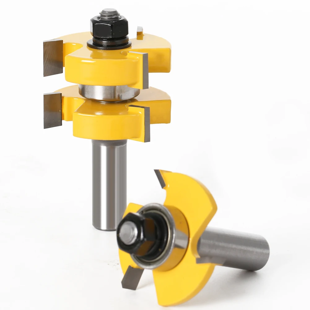 2pc 1/4'1/2' Shank 6mm 8mm 12mm Shank Tongue & Groove Router Bit Set - Large Stock Woodworking Cutter Tenon Cutter for Woodworki