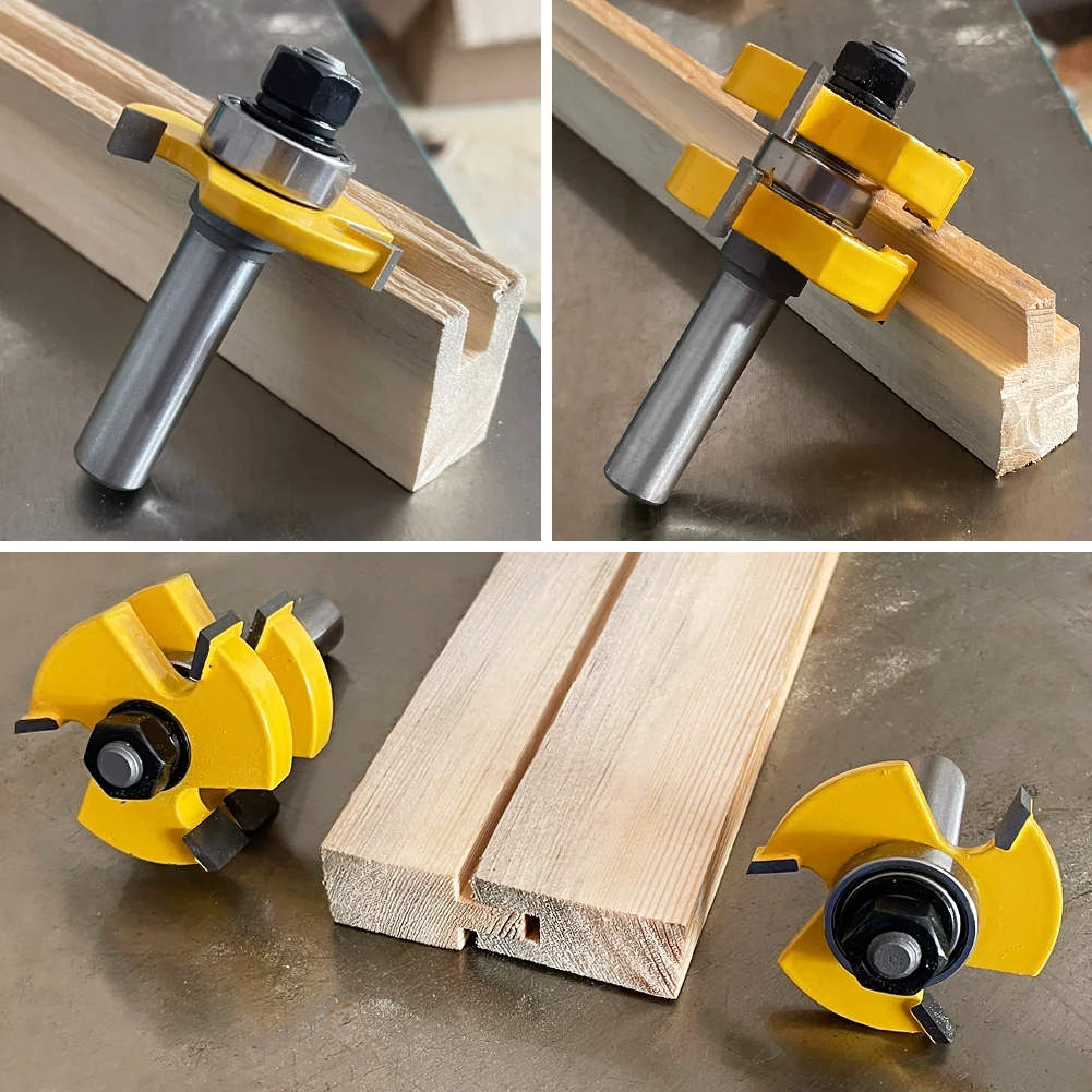 2pc 1/4'1/2' Shank 6mm 8mm 12mm Shank Tongue & Groove Router Bit Set - Large Stock Woodworking Cutter Tenon Cutter for Woodworki