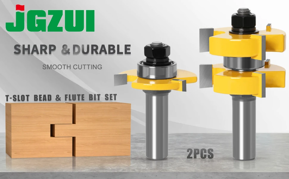 2pc 1/4'1/2' Shank 6mm 8mm 12mm Shank Tongue & Groove Router Bit Set - Large Stock Woodworking Cutter Tenon Cutter for Woodworki