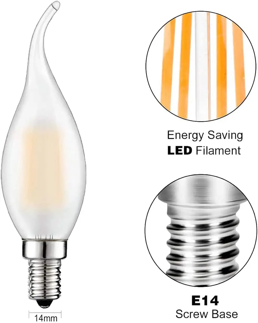 Retro Led Dimmable Candle Light C35 Frosted E14 220V 4W 6W Warm White 2700K Filament Bulbs Lamp For Chandelier Lighting