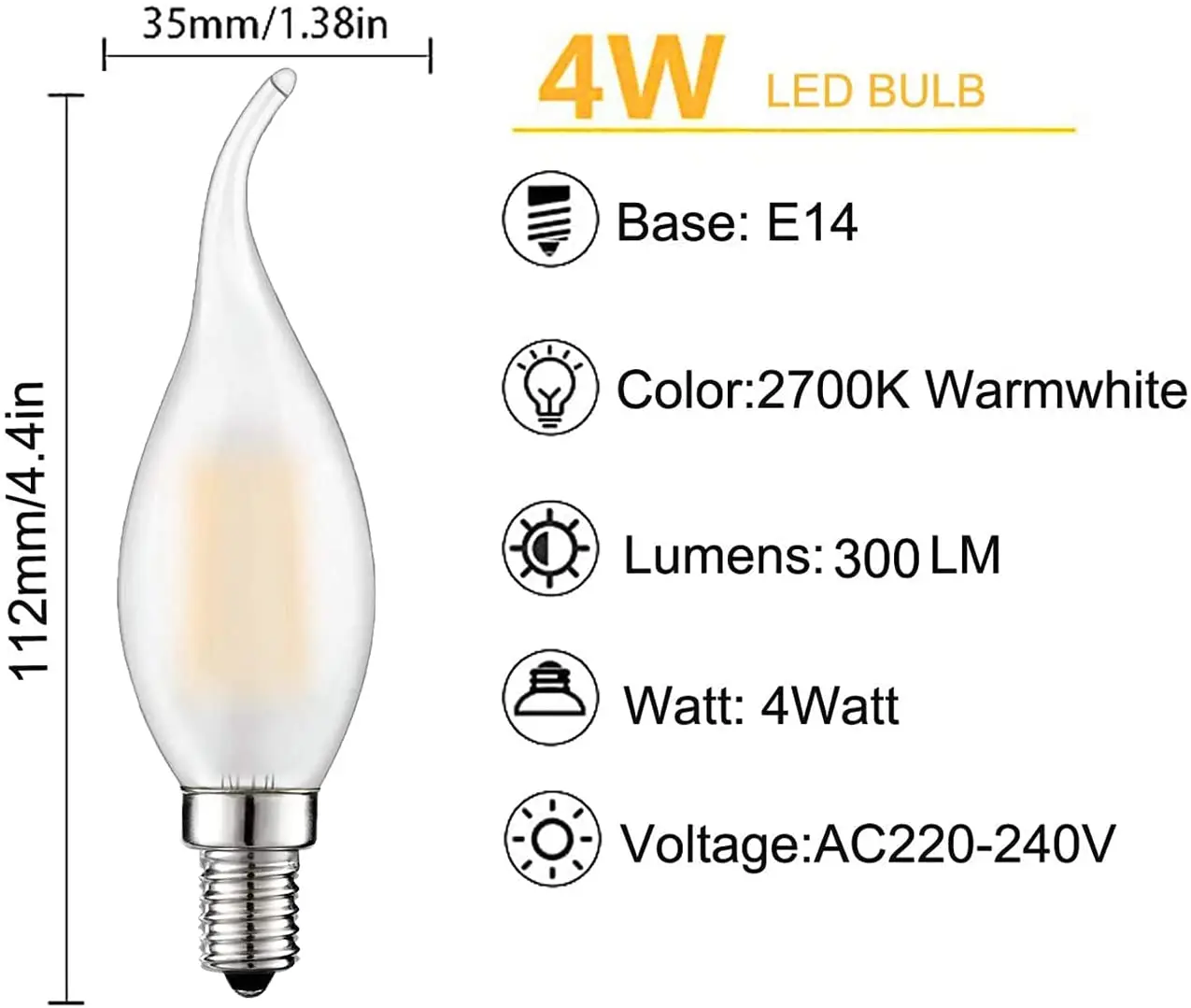 Retro Led Dimmable Candle Light C35 Frosted E14 220V 4W 6W Warm White 2700K Filament Bulbs Lamp For Chandelier Lighting