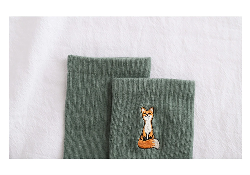 New Cute Embroidery Cartoon Animal Socks Funny Pets Little Fox Patterned Cotton Art Chaussettes Dropship