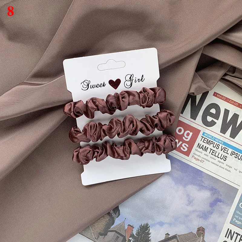 3pcs/set Woman Silk Hair Scrunchies Set Solid Color Rubber Band Girls Hair Ties Hair Accessories Women Hairband Ponytail Holders