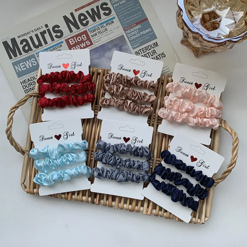 3pcs/set Woman Silk Hair Scrunchies Set Solid Color Rubber Band Girls Hair Ties Hair Accessories Women Hairband Ponytail Holders