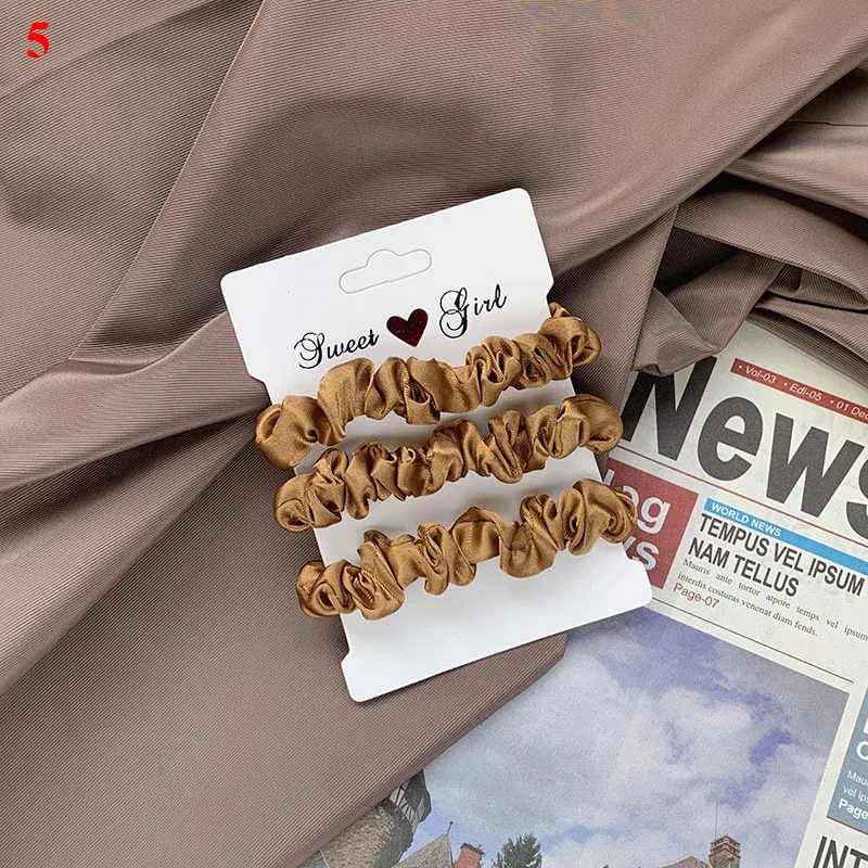 3pcs/set Woman Silk Hair Scrunchies Set Solid Color Rubber Band Girls Hair Ties Hair Accessories Women Hairband Ponytail Holders
