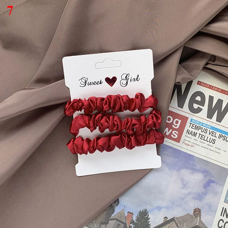 3pcs/set Woman Silk Hair Scrunchies Set Solid Color Rubber Band Girls Hair Ties Hair Accessories Women Hairband Ponytail Holders