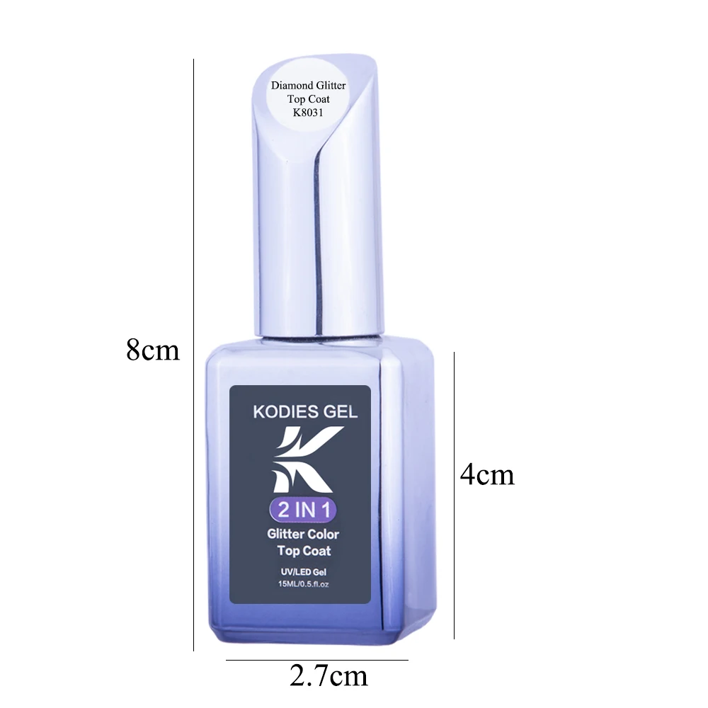 KODIES GEL Diamond Top Coat for Nail Varnish 15ML Super Shine UV Gel Nail Polish Soak Off Semi Permanent Glitter Topcoat No Wipe