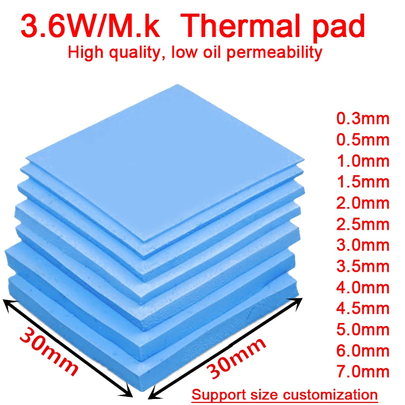 6pcs Thermal Pad 30x30mm Notebook Computer Router Memory Graphics Chip Cooling Non-Conductive Silicone 0.3MM 0.5MM 1.0MM