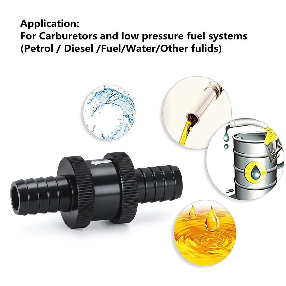 6 Size 4MM / 6MM / 8MM / 10MM / 12MM / 16MM Non Return One Way Fuel Check Valve Aluminum Alloy Petrol Diesel