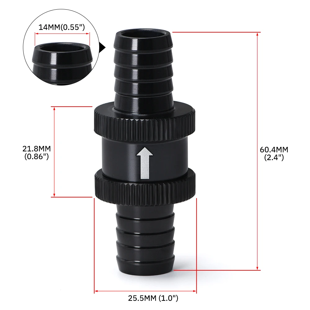 6 Size 4MM / 6MM / 8MM / 10MM / 12MM / 16MM Non Return One Way Fuel Check Valve Aluminum Alloy Petrol Diesel