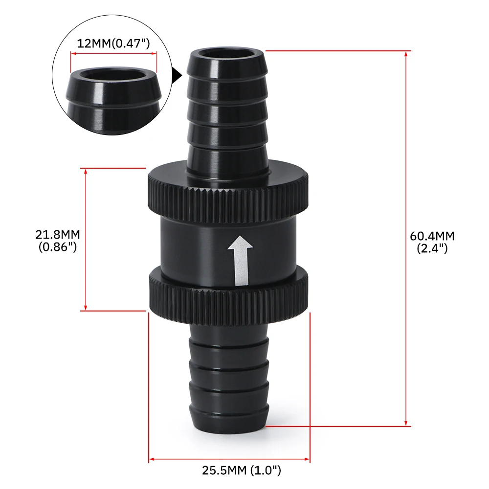 6 Size 4MM / 6MM / 8MM / 10MM / 12MM / 16MM Non Return One Way Fuel Check Valve Aluminum Alloy Petrol Diesel