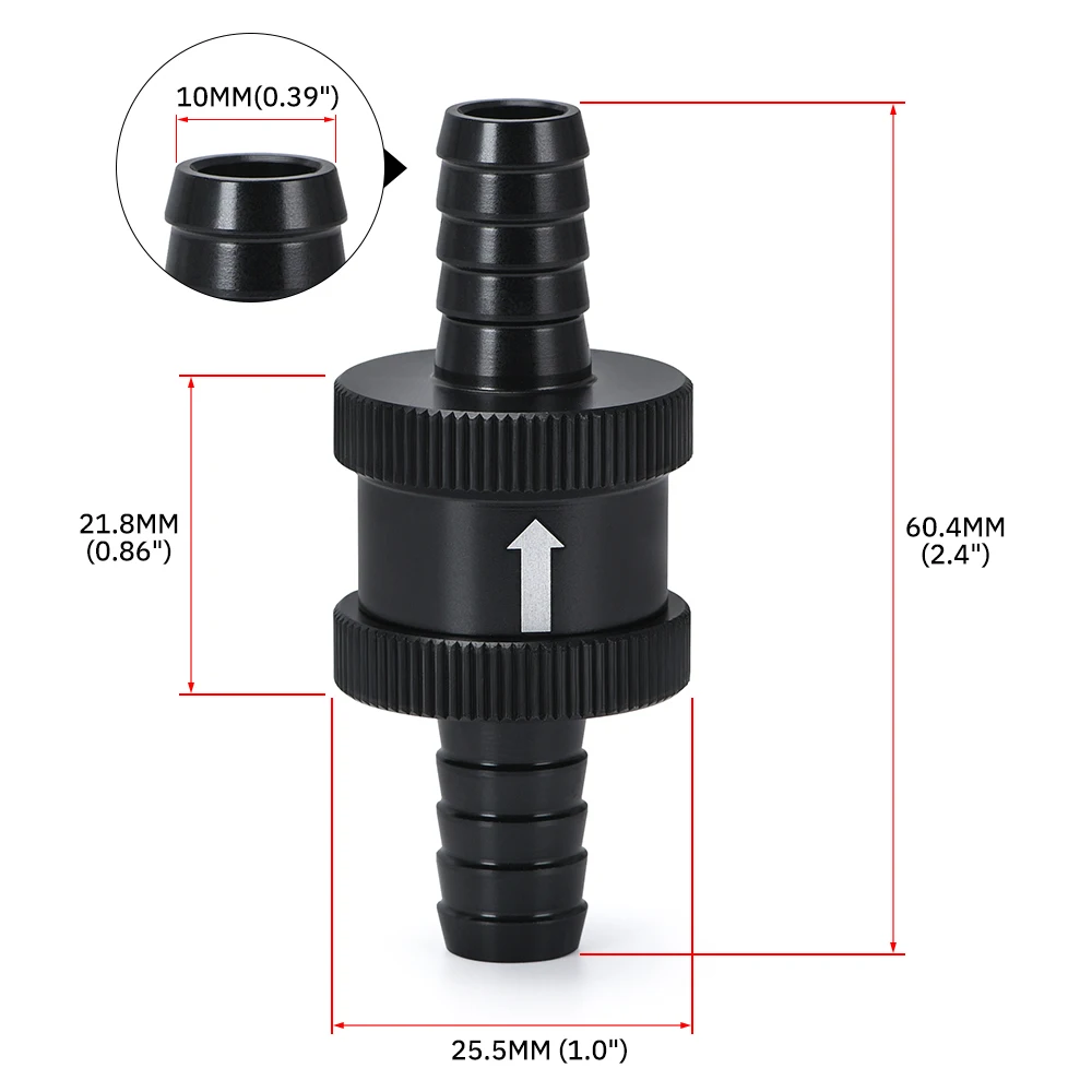 6 Size 4MM / 6MM / 8MM / 10MM / 12MM / 16MM Non Return One Way Fuel Check Valve Aluminum Alloy Petrol Diesel