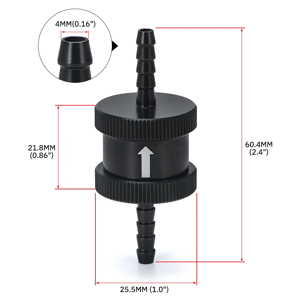 6 Size 4MM / 6MM / 8MM / 10MM / 12MM / 16MM Non Return One Way Fuel Check Valve Aluminum Alloy Petrol Diesel