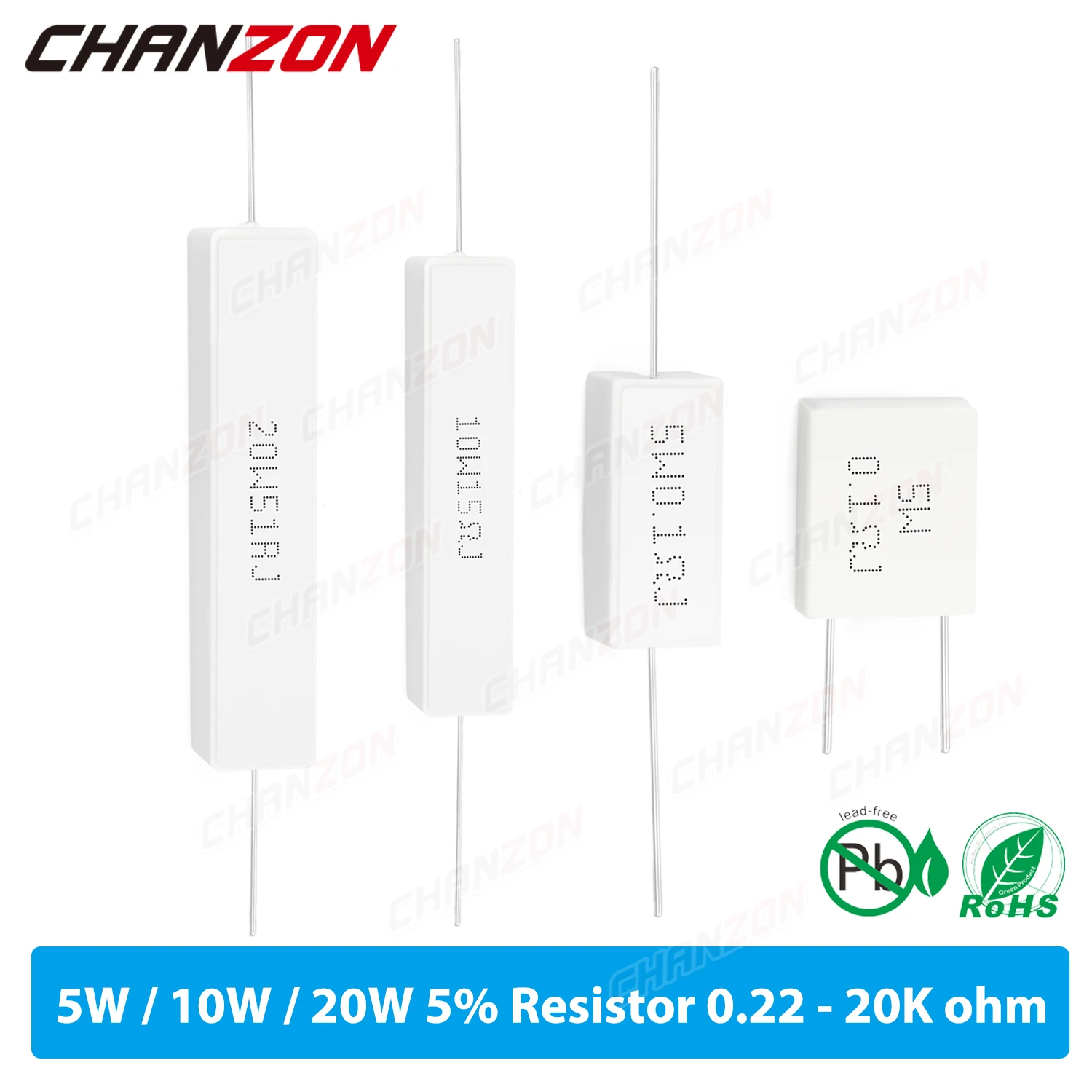 10Pcs/Pack 5W 10W 20W Ceramic Wirewound Resistor 0.1 0.15 0.5 2 15 20 25 30 33 100 330 1K 20K Ohm 5 10 20 Watt Cement Resistance