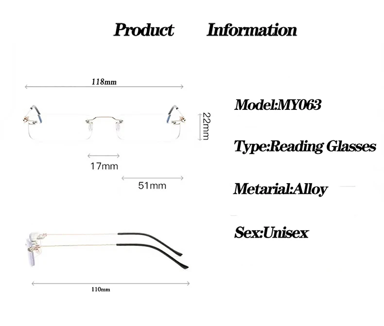 Sighttoo Anti-Blue Light Rimless Reading Glasses New Readers Ultralight Coating Frameless Glasses Reading With Pen Tube Case Men