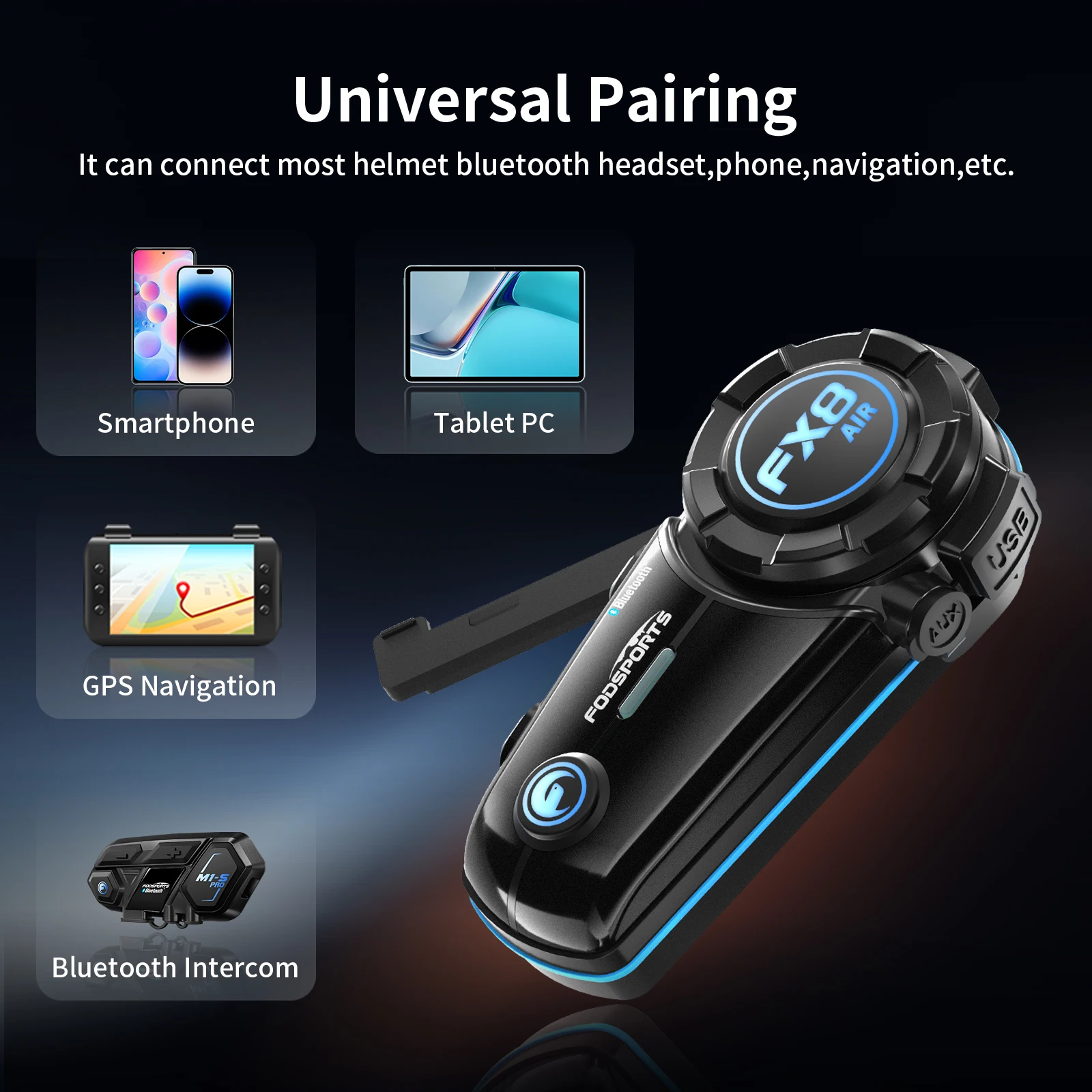 2pcs Fodsports FX8 AIR Motorcycle Helmet Intercom Wireless Bluetooth Headset Interphone,4 Riders 1000m,FM Radio