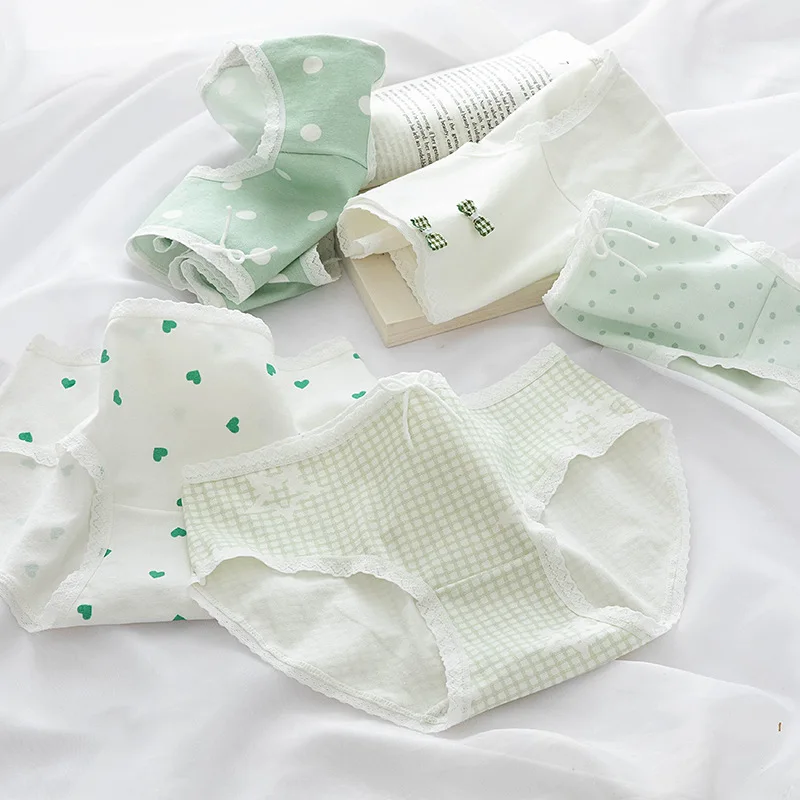 New Women's Cotton Underwear Sexy Printing Panties Fashion Girl Bow Briefs Mid Waist Seamless Underpants female Lingerie