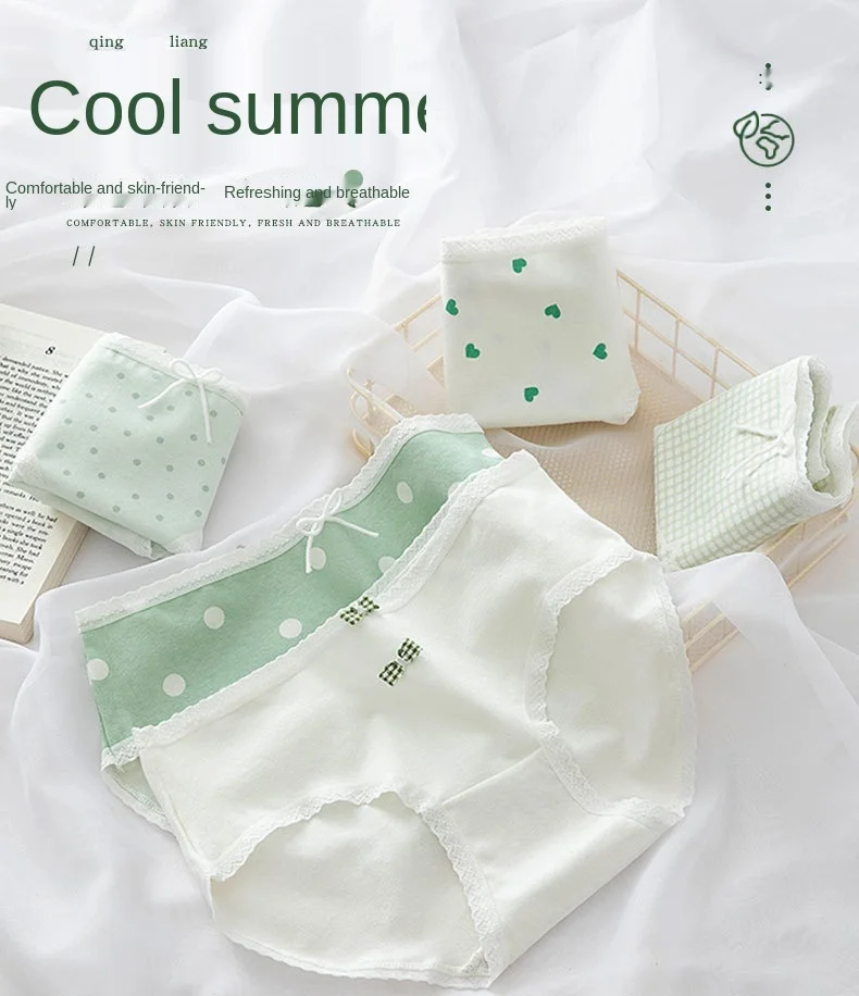New Women's Cotton Underwear Sexy Printing Panties Fashion Girl Bow Briefs Mid Waist Seamless Underpants female Lingerie