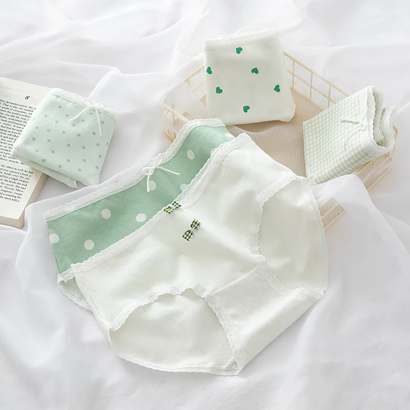 New Women's Cotton Underwear Sexy Printing Panties Fashion Girl Bow Briefs Mid Waist Seamless Underpants female Lingerie