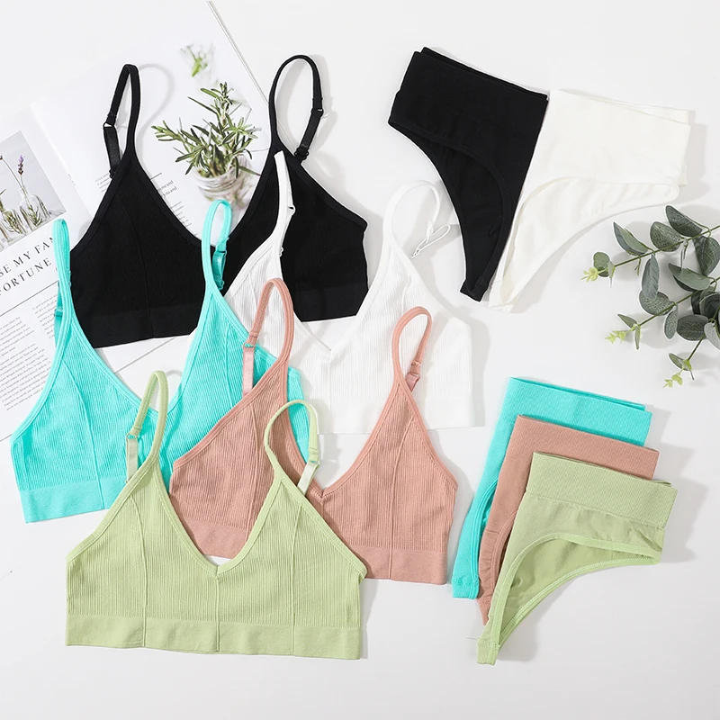 Women Seamless Bra And Panties Set U-Shape Back Crop Top Low Rise Thong Comfort Bralette Female Underwear Sexy Lingerie Set