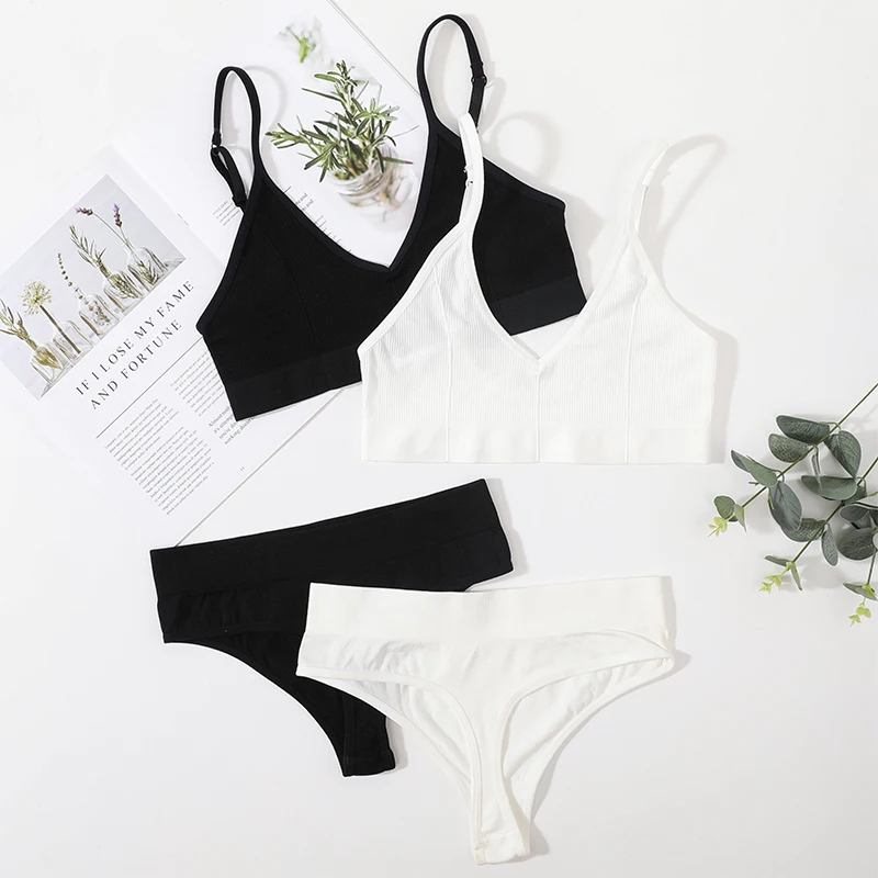 Women Seamless Bra And Panties Set U-Shape Back Crop Top Low Rise Thong Comfort Bralette Female Underwear Sexy Lingerie Set