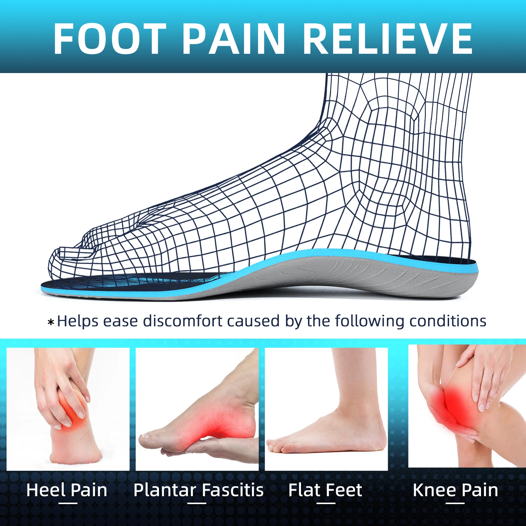 IFITNA Flat Feet Orthopedic Insoles Arch Support Template Plantar Fasciitis Orthotics Heel Pain Inserts Boots Sneaker Men Women