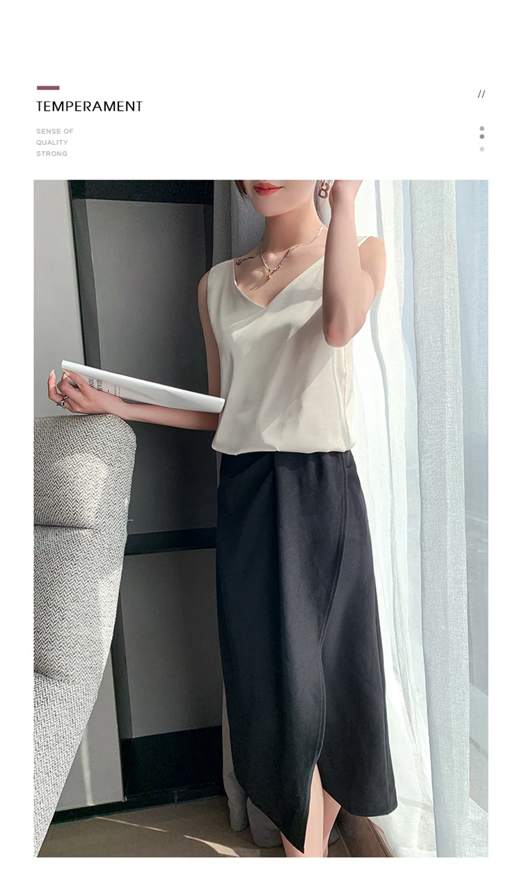 Ladies Silk Suspenders Solid Satin Vest Spring Autumn 2022 New Wild Pullover Tops Women Interior Front/Rear V-Neck Summer Thin