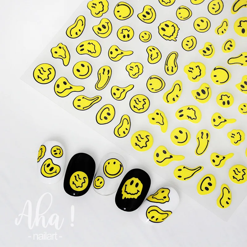 3D Yellow Smile Nail Art Stickers Nail Decals for Nails Smile Face Manicure Japanese Design DIY Cute Nail Decals Accessories