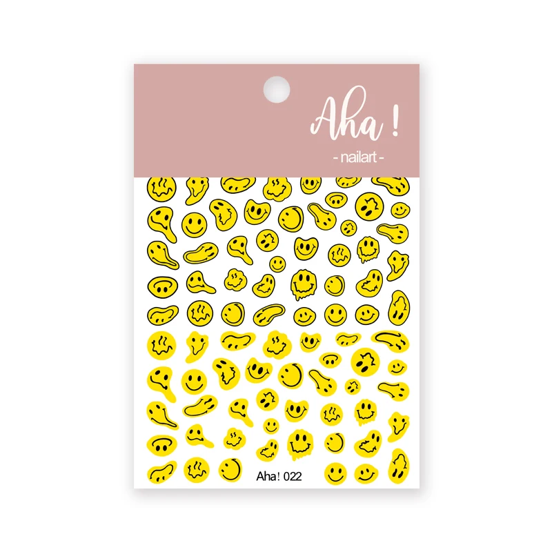 3D Yellow Smile Nail Art Stickers Nail Decals for Nails Smile Face Manicure Japanese Design DIY Cute Nail Decals Accessories