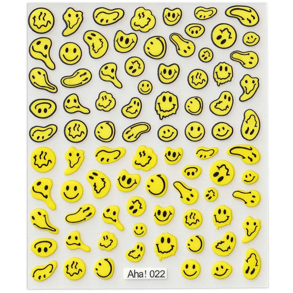 3D Yellow Smile Nail Art Stickers Nail Decals for Nails Smile Face Manicure Japanese Design DIY Cute Nail Decals Accessories