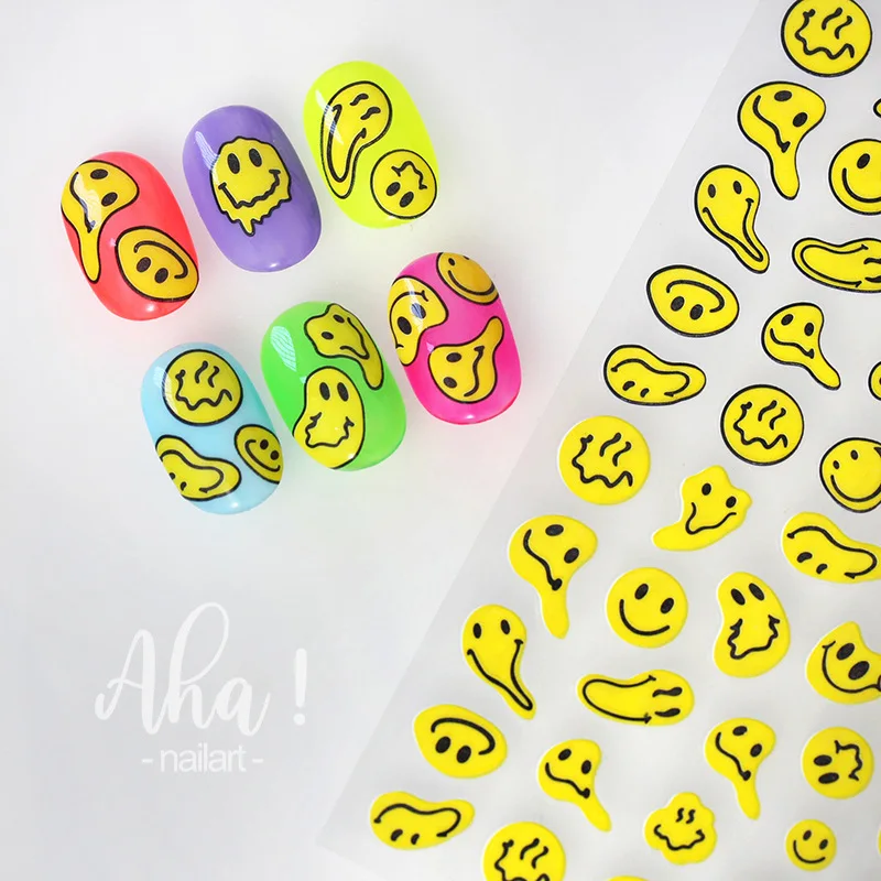 3D Yellow Smile Nail Art Stickers Nail Decals for Nails Smile Face Manicure Japanese Design DIY Cute Nail Decals Accessories