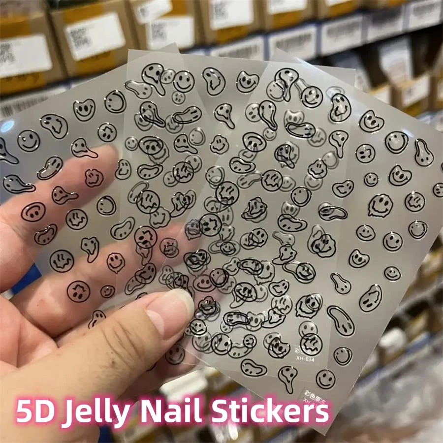 3D Yellow Smile Nail Art Stickers Nail Decals for Nails Smile Face Manicure Japanese Design DIY Cute Nail Decals Accessories