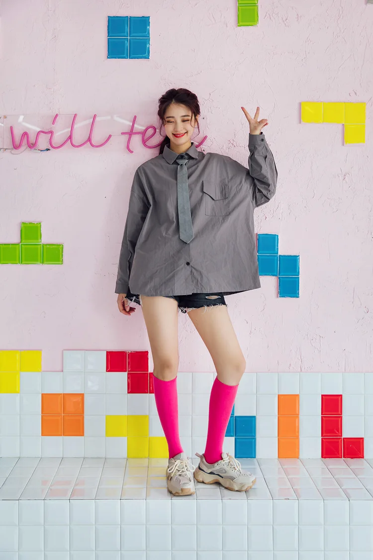 New Japanese solid color calf socks Hyuna candy color Korean student long tube women's socks